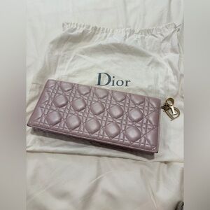Authentic Lady Dior Cannage Pouch with Chain - Pearlescent Pink Lambskin